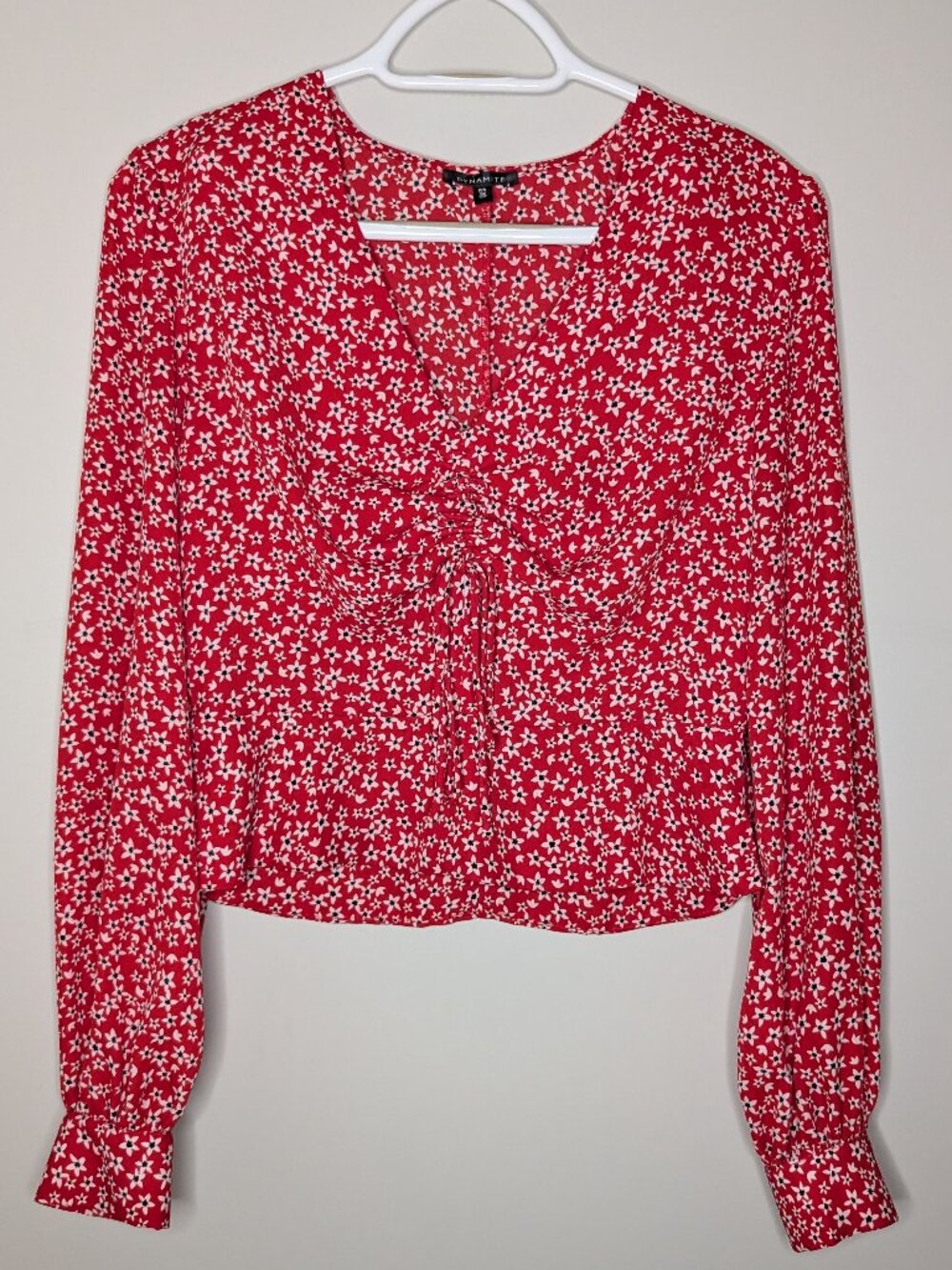 Dynamite Red Floral Print Bishop Sleeve Top Size S